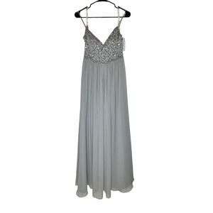 Adrianna Papell Platinum Formal Dress Gown Bridesmaid Silver Style 40122 Size 4